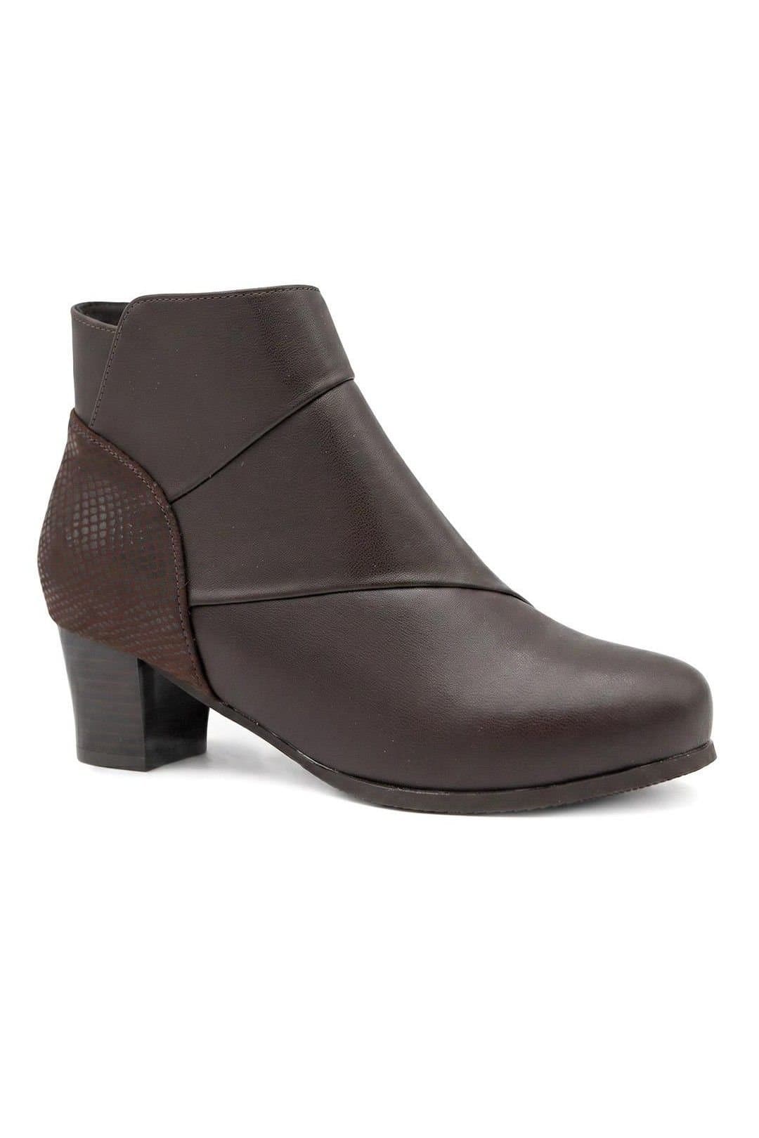 Pavers Pavers Women's Wide Fit Warm Lined Stacked Heel Ankle Boots in Brown