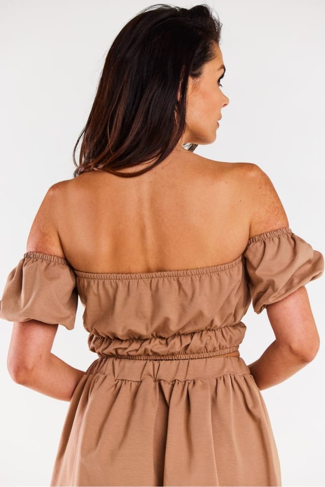 Love Lace Love Lace Women's Spanish Neck Short Sleeve Blouse in Brown - 3