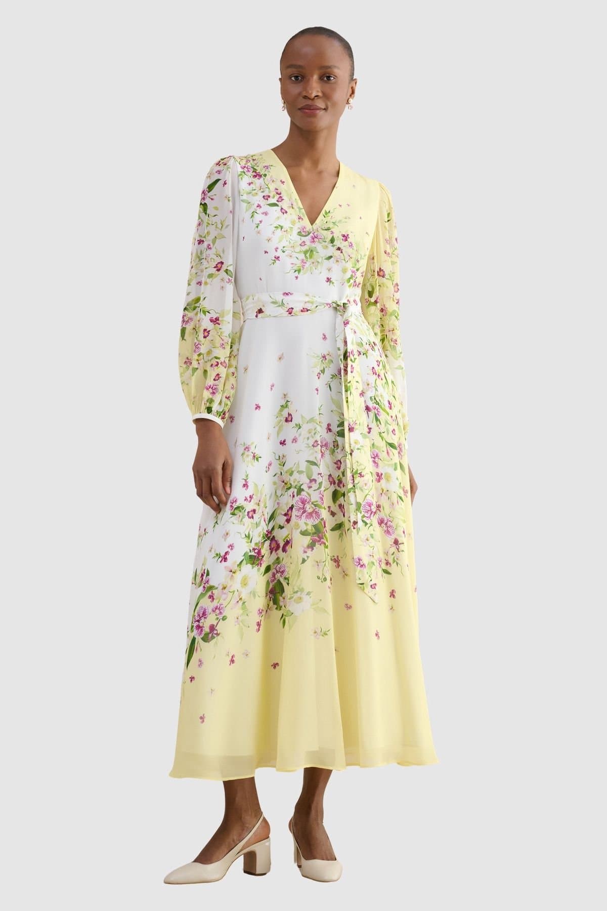 Hobbs London Hobbs London Women's Ariel Silk Dress in Lemon