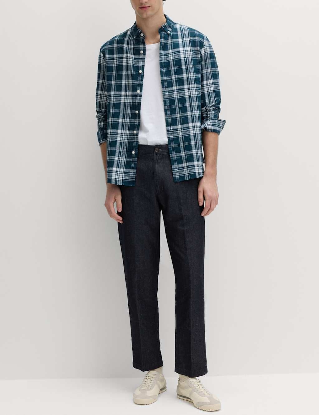 Marks & Spencer M&S Regular Fit Linen Blend Chinos Denim Mix
