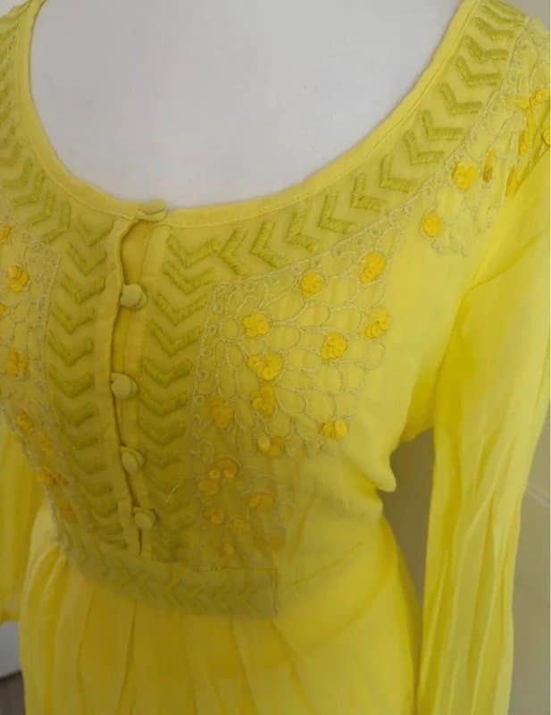 Per Una Per Una Yellow Embellished Chiffon Tunic Dress UK 12 Boho Festival Cottagecore Y2K