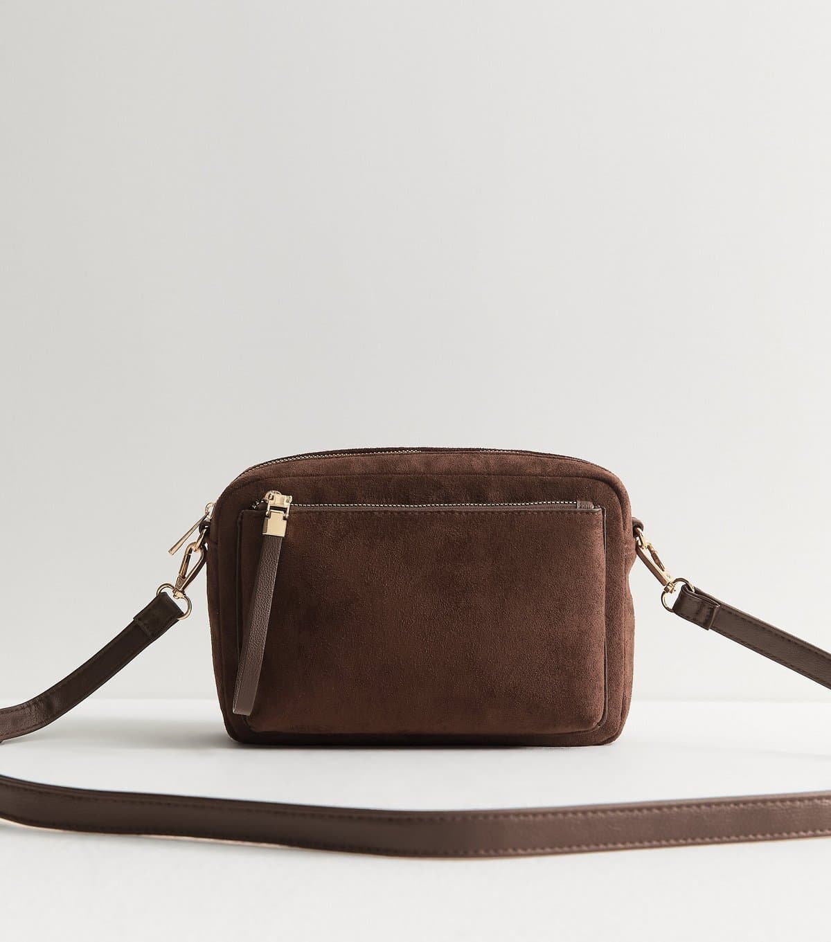 New Look Dark Brown Faux Suede Camera Bag New Look