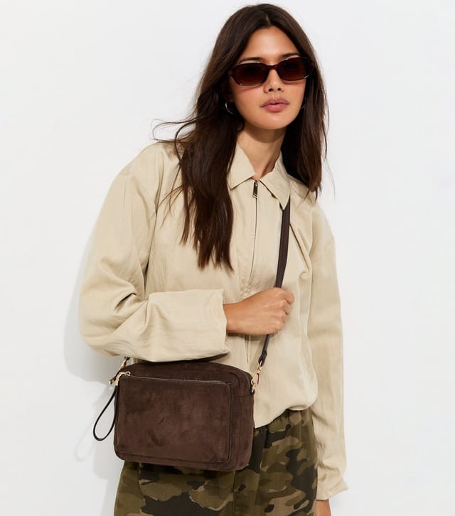 New Look Dark Brown Faux Suede Camera Bag New Look - 2