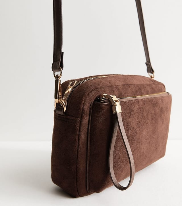 New Look Dark Brown Faux Suede Camera Bag New Look - 3
