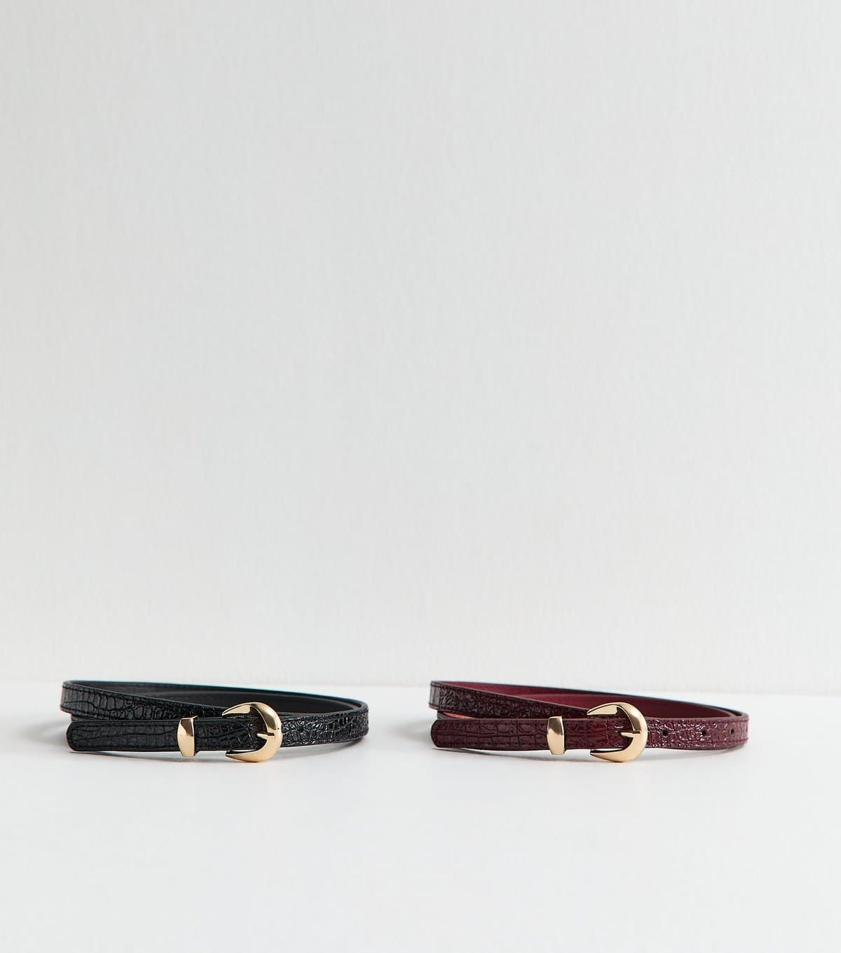 New Look Pack of 2 Black and Burgundy Croc Embossed Crescent Belts New Look