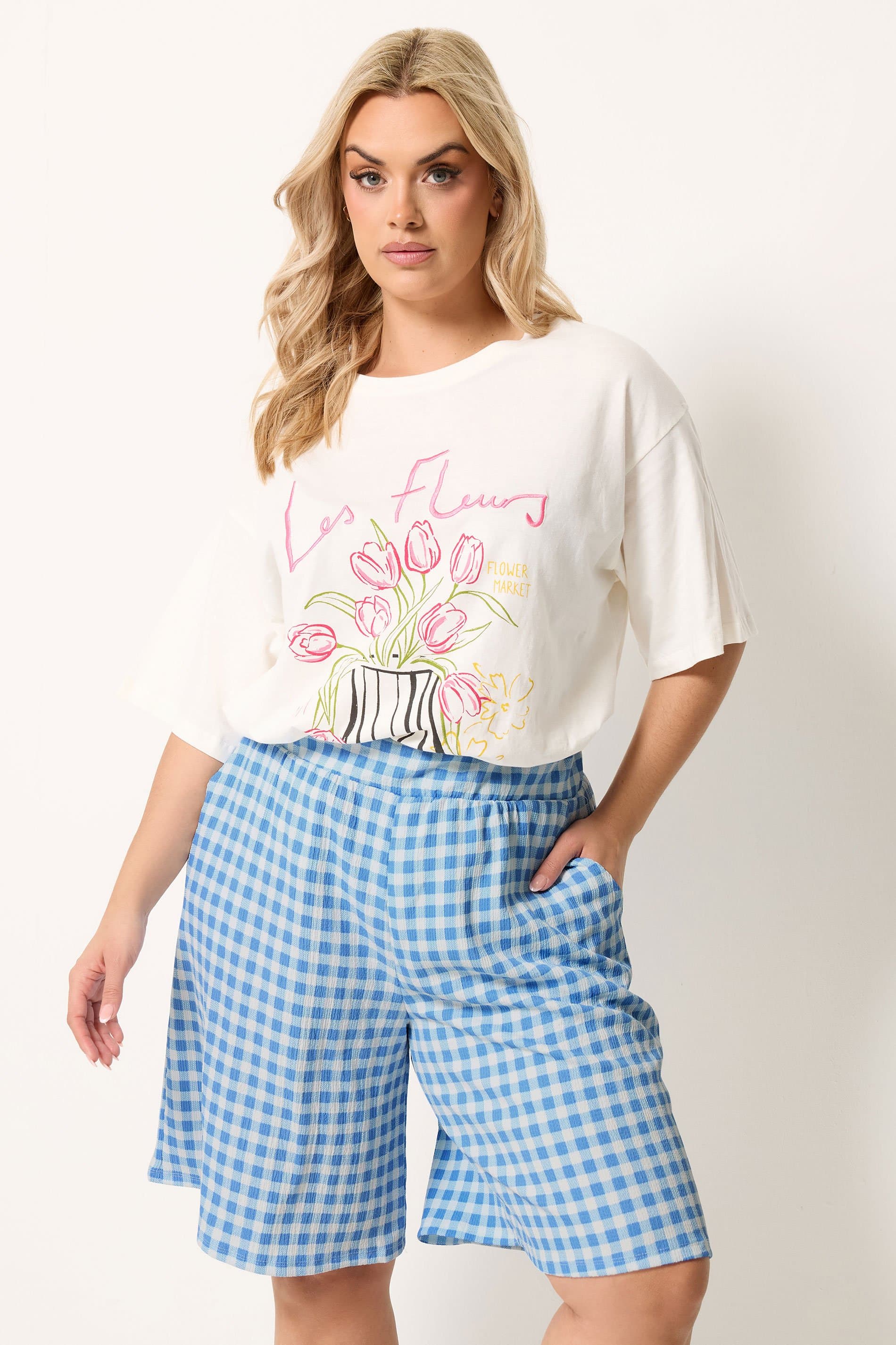 Yours Plus Size Blue Gingham Shorts