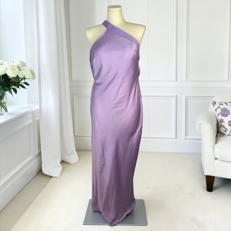 ASOS Design UK 16 ASOS Design Lilac Satin One Shoulder Maxi Dress Open Back Slip Occasion Evening
