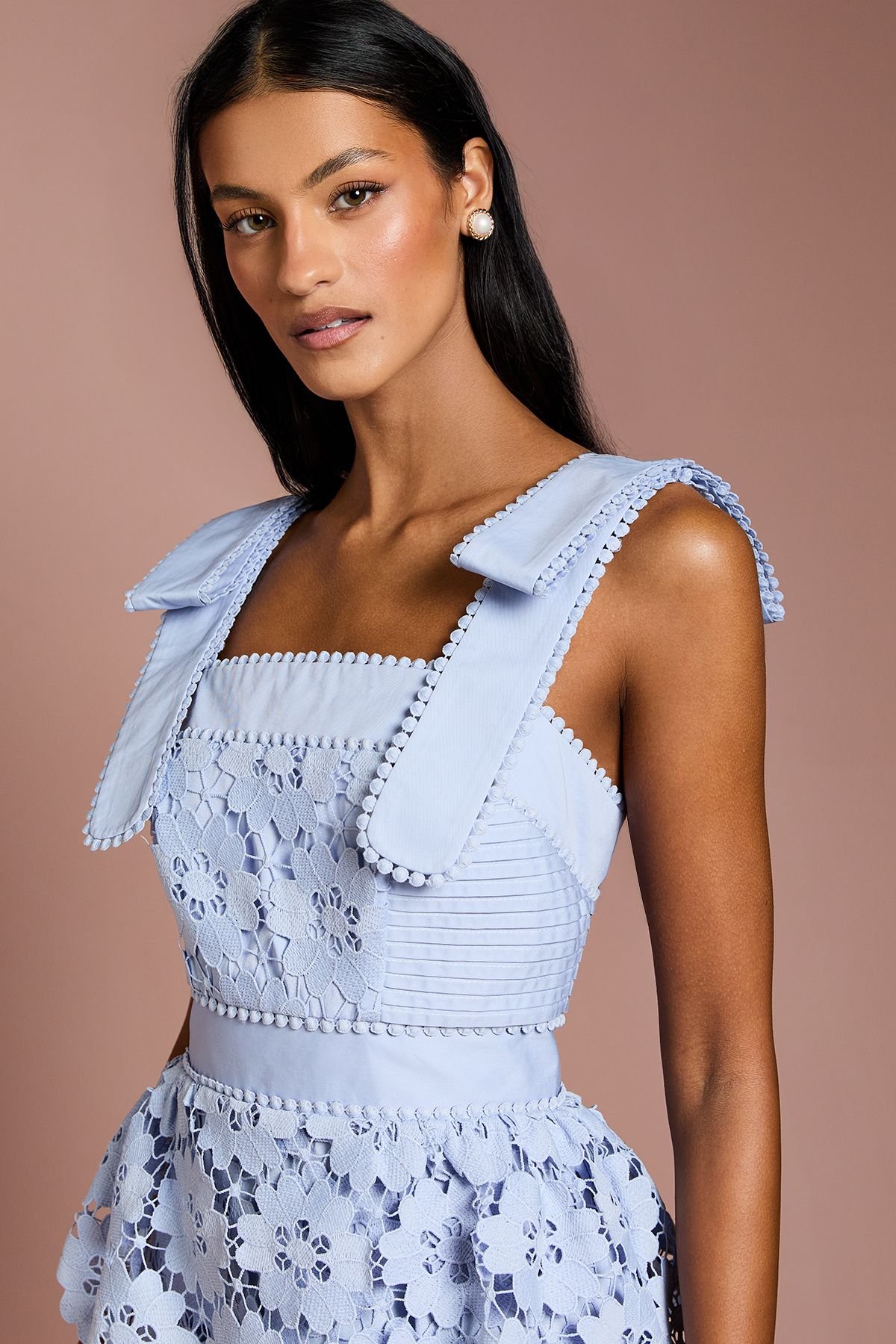 Coast Coast Women's Petite Peplum Lace Midi Dress in Powder Blue - 4