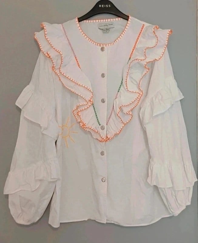 Never Fully Dressed Never Fully Dressed Austin White Frill Embroidered Cotton Shirt - size 12 - 1