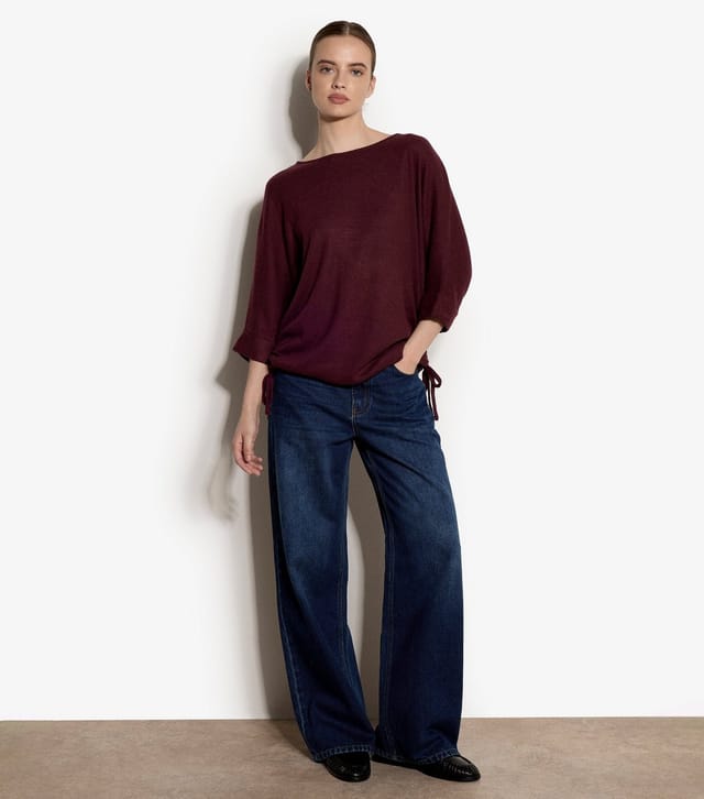 Apricot Women's Dark Burgundy Side Tie 3/4 Length Sleeve Top Apricot New Look - 2