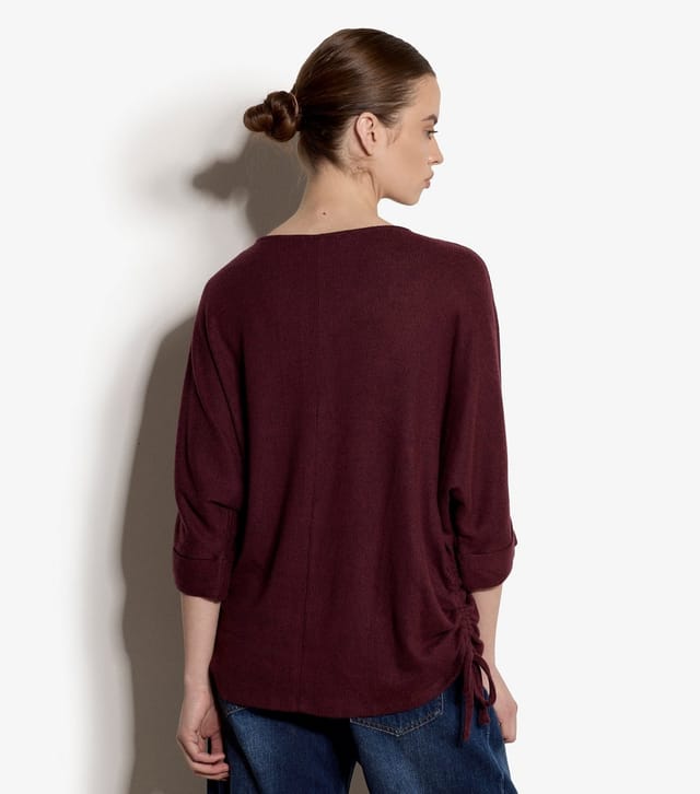 Apricot Women's Dark Burgundy Side Tie 3/4 Length Sleeve Top Apricot New Look - 3