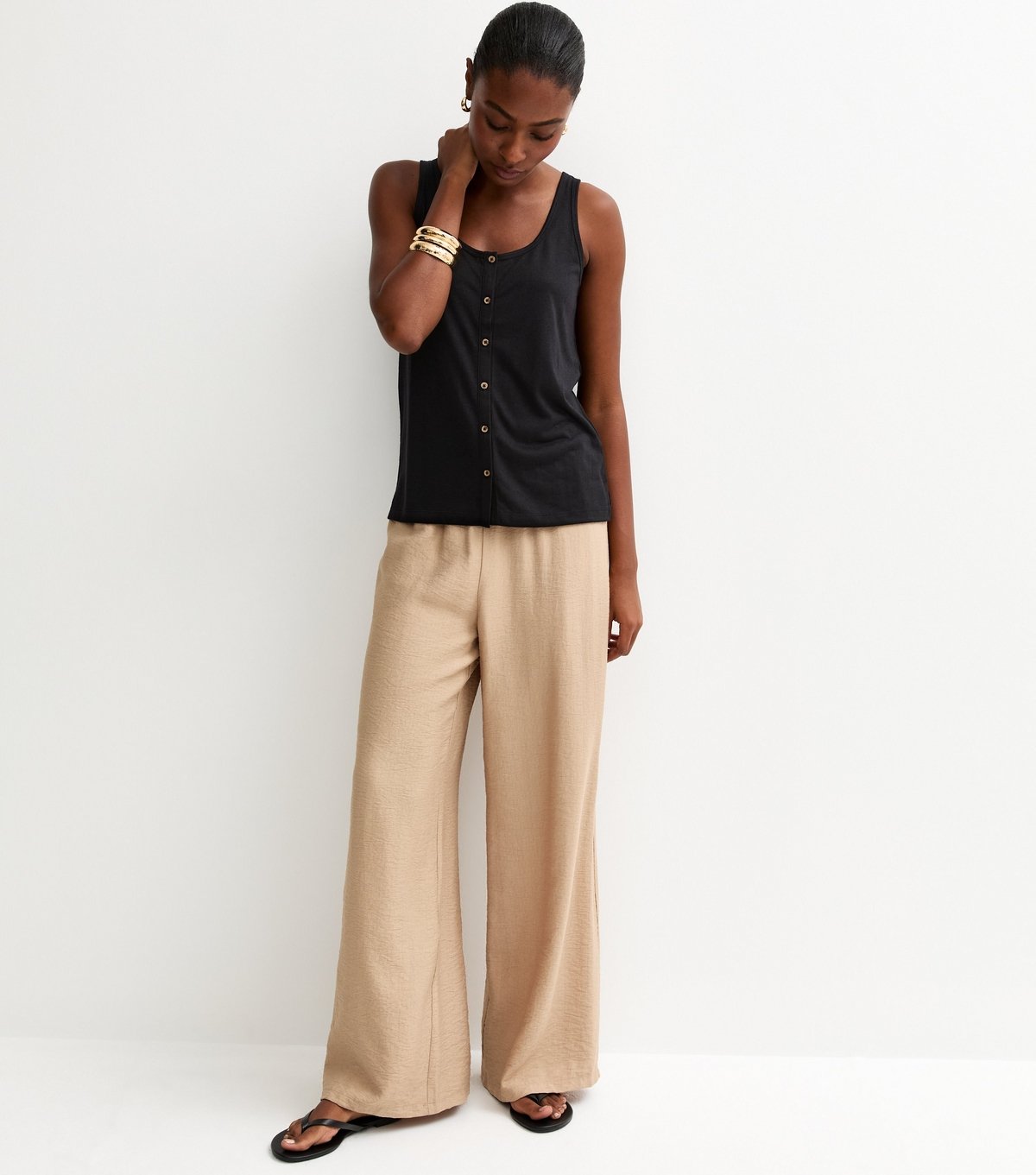 New Look Women's Black Slub Button Tank Top New Look - 3