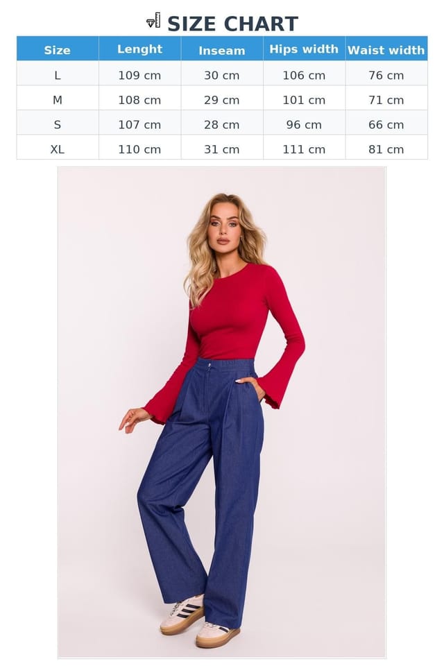 Love Lace Love Lace Women's Wide Leg Cotton Trousers with Elastic Waist Style 199680 in Blue - 3
