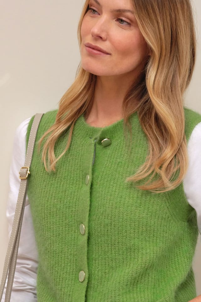 Pure Collection Pure Collection Women's Alpaca Wool Fluffy Waistcoat in Olive - 2