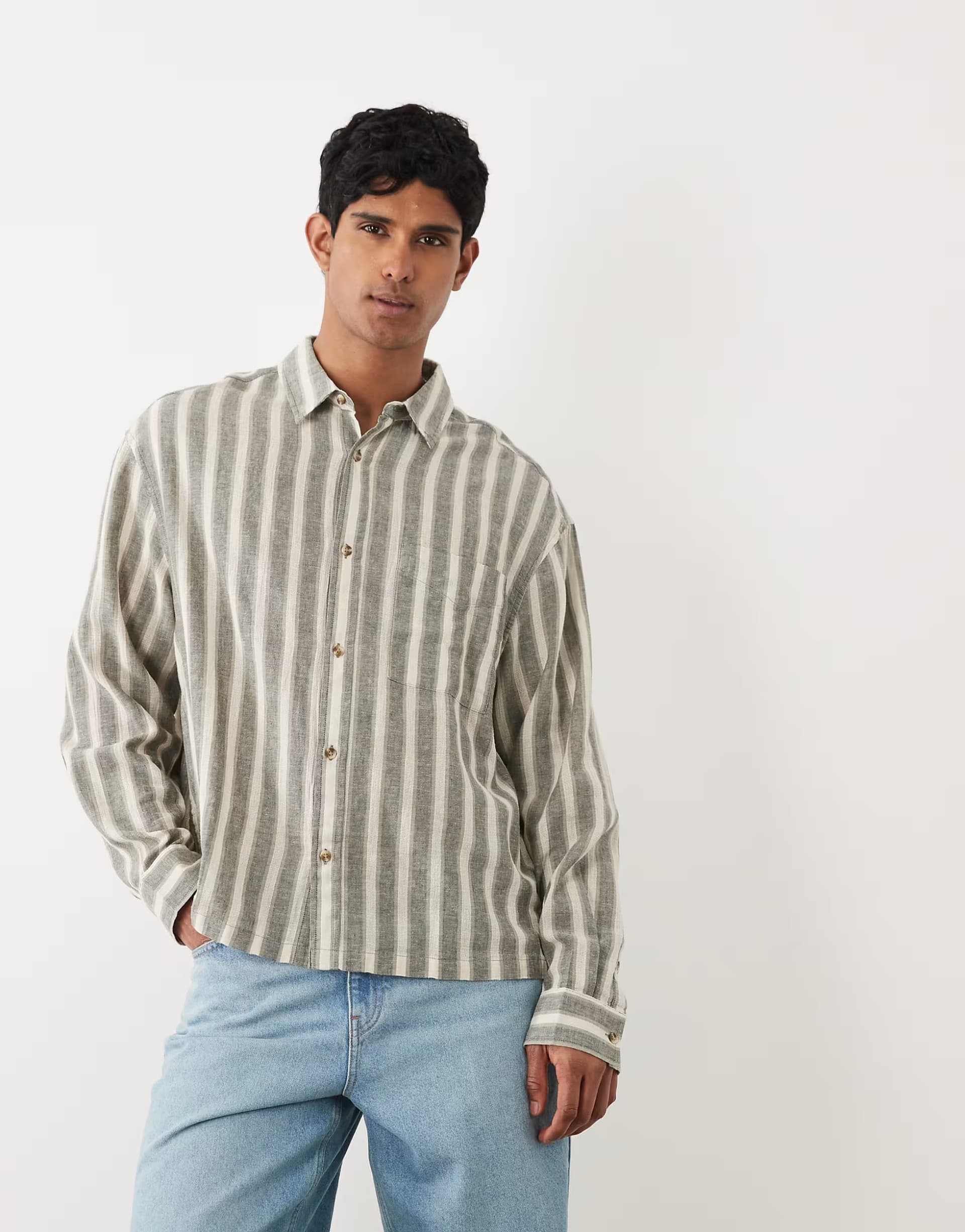 ASOS ASOS DESIGN oversized boxy stripe shirt in khaki
