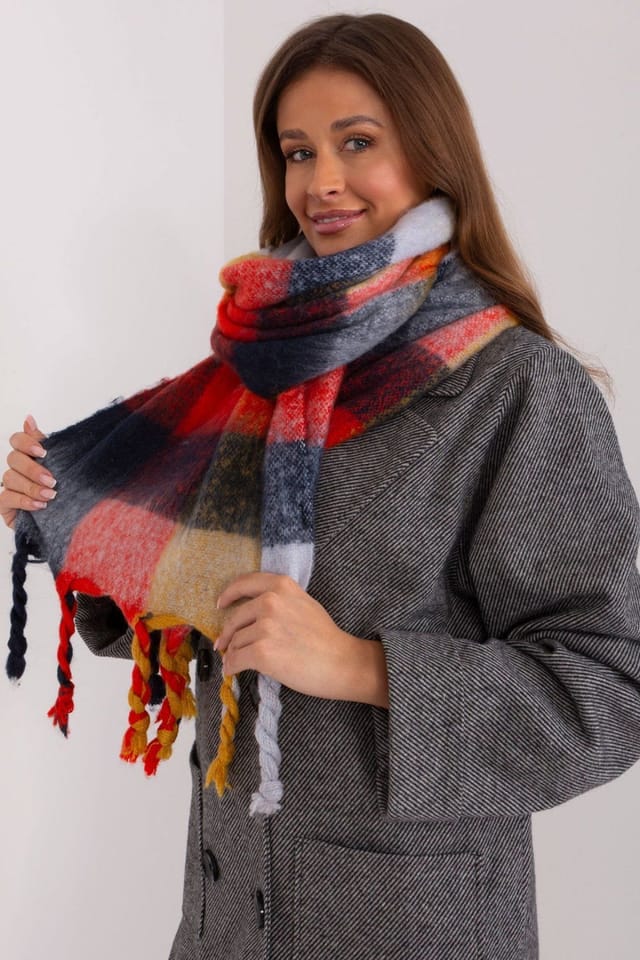 Love Lace Love Lace Women's Long Colorful Plaid Polyester Scarf with Tassels for Winter in Red - 2