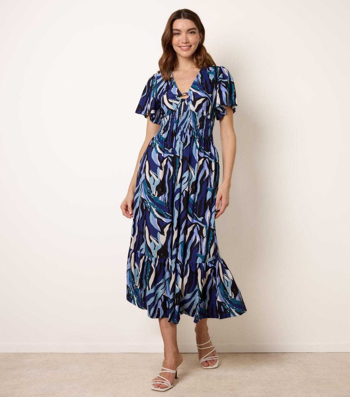 Blue Vanilla Women's Navy Abstract Print Front Ring Midi Dress Blue Vanilla New Look - 3