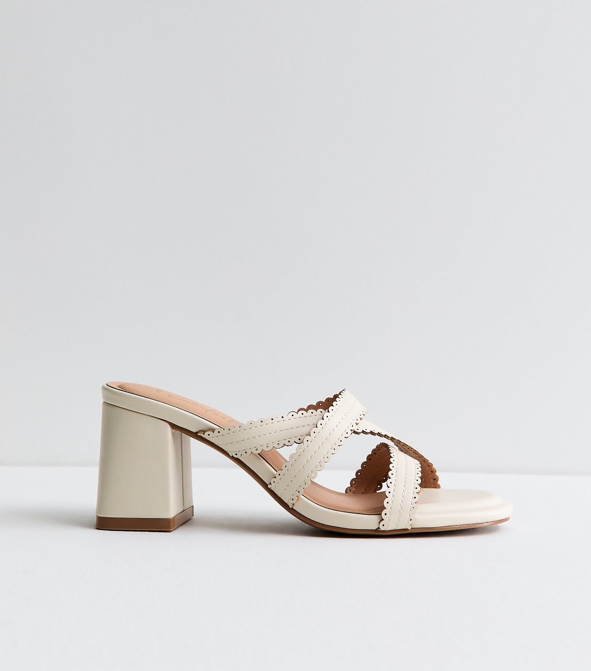 New Look Women's Off White Faux Leather Scallop Strap Mules Vegan New Look - 2