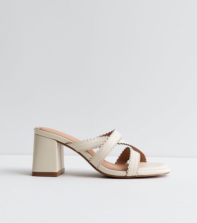 New Look Women's Off White Faux Leather Scallop Strap Mules Vegan New Look - 2