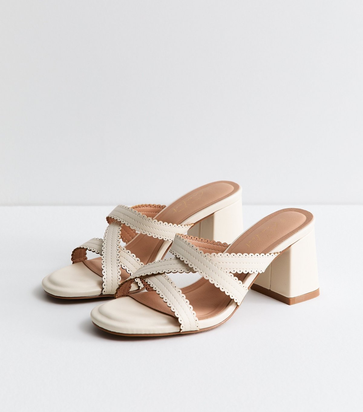 New Look Women's Off White Faux Leather Scallop Strap Mules Vegan New Look - 3