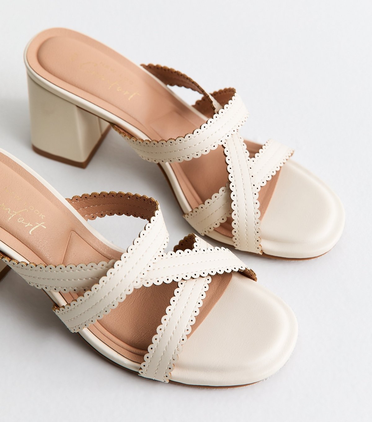 New Look Women's Off White Faux Leather Scallop Strap Mules Vegan New Look - 4