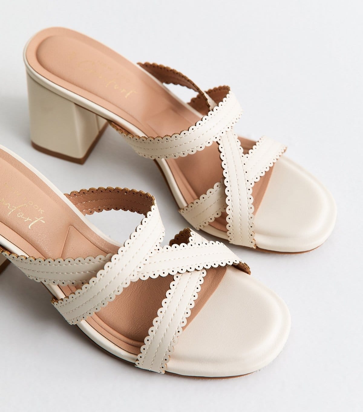 New Look Women's Off White Faux Leather Scallop Strap Mules Vegan New Look - 4