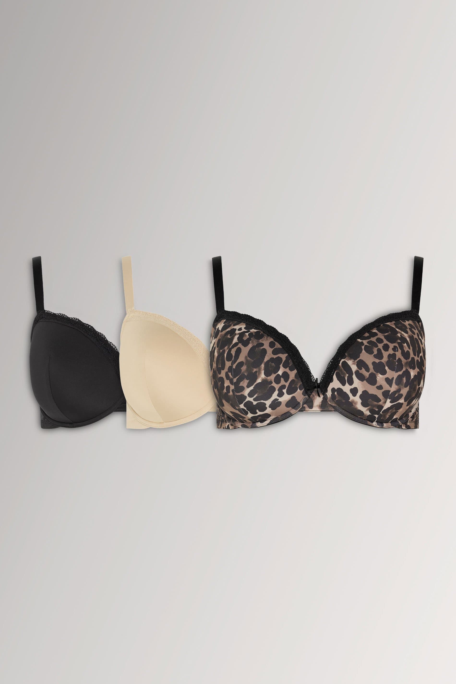Yours 3 Pack Plus Size Black & Nude Leopard Padded Tshirt Bras