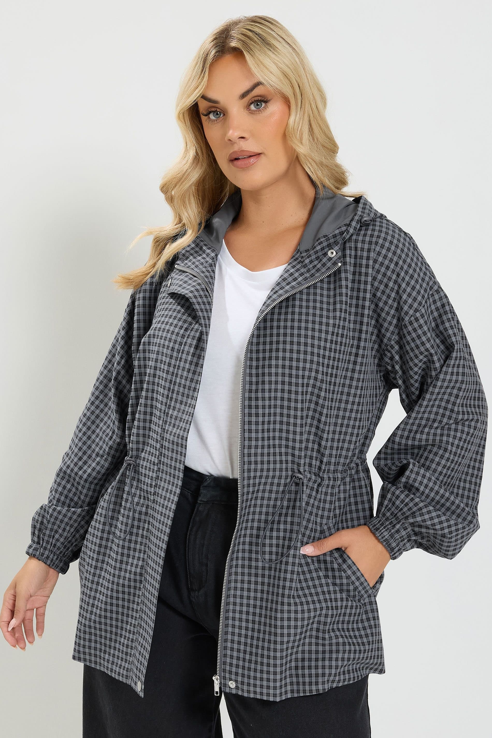 Yours Yours Women's Gingham Drawcord Jacket in Grey