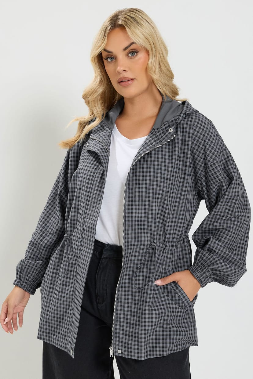Yours Yours Women's Gingham Drawcord Jacket in Grey - 1