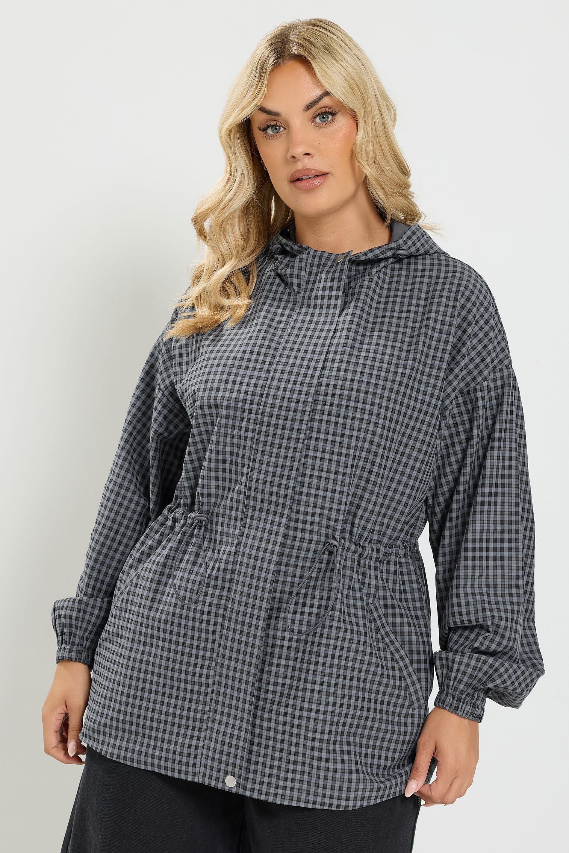 Yours Yours Women's Gingham Drawcord Jacket in Grey - 4
