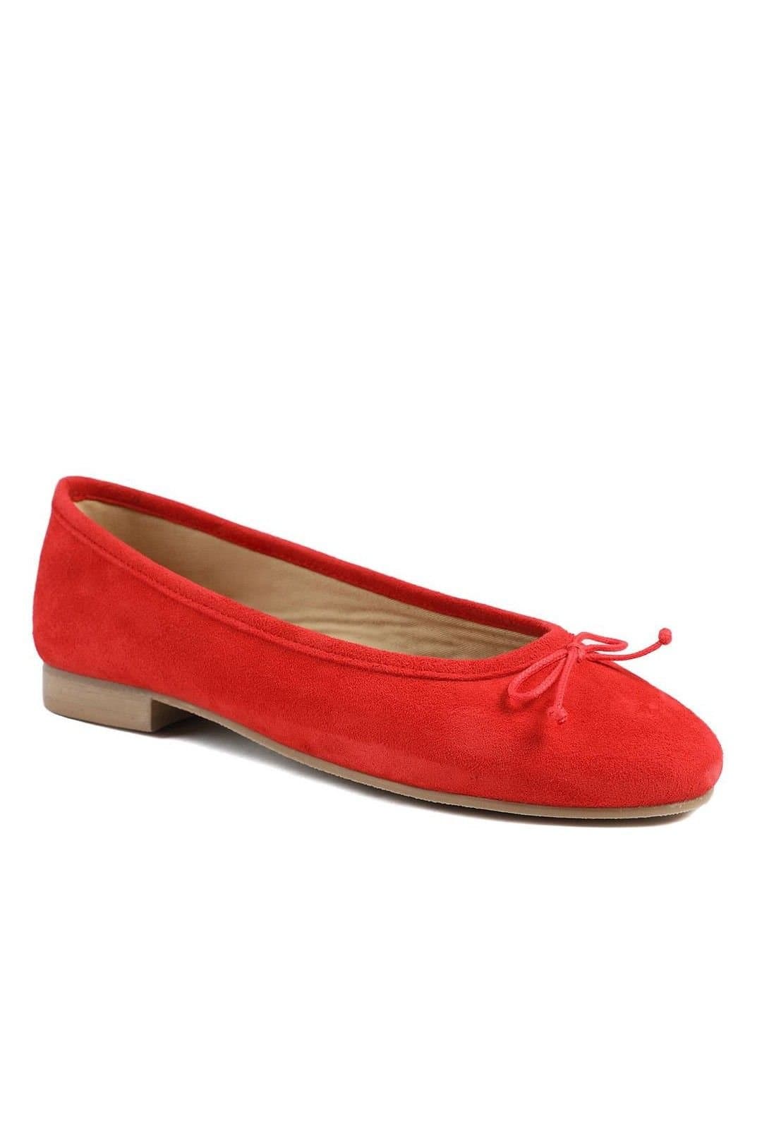 Jones Bootmaker Jones Bootmaker Red Leather Ballet Flats With Bow Detail