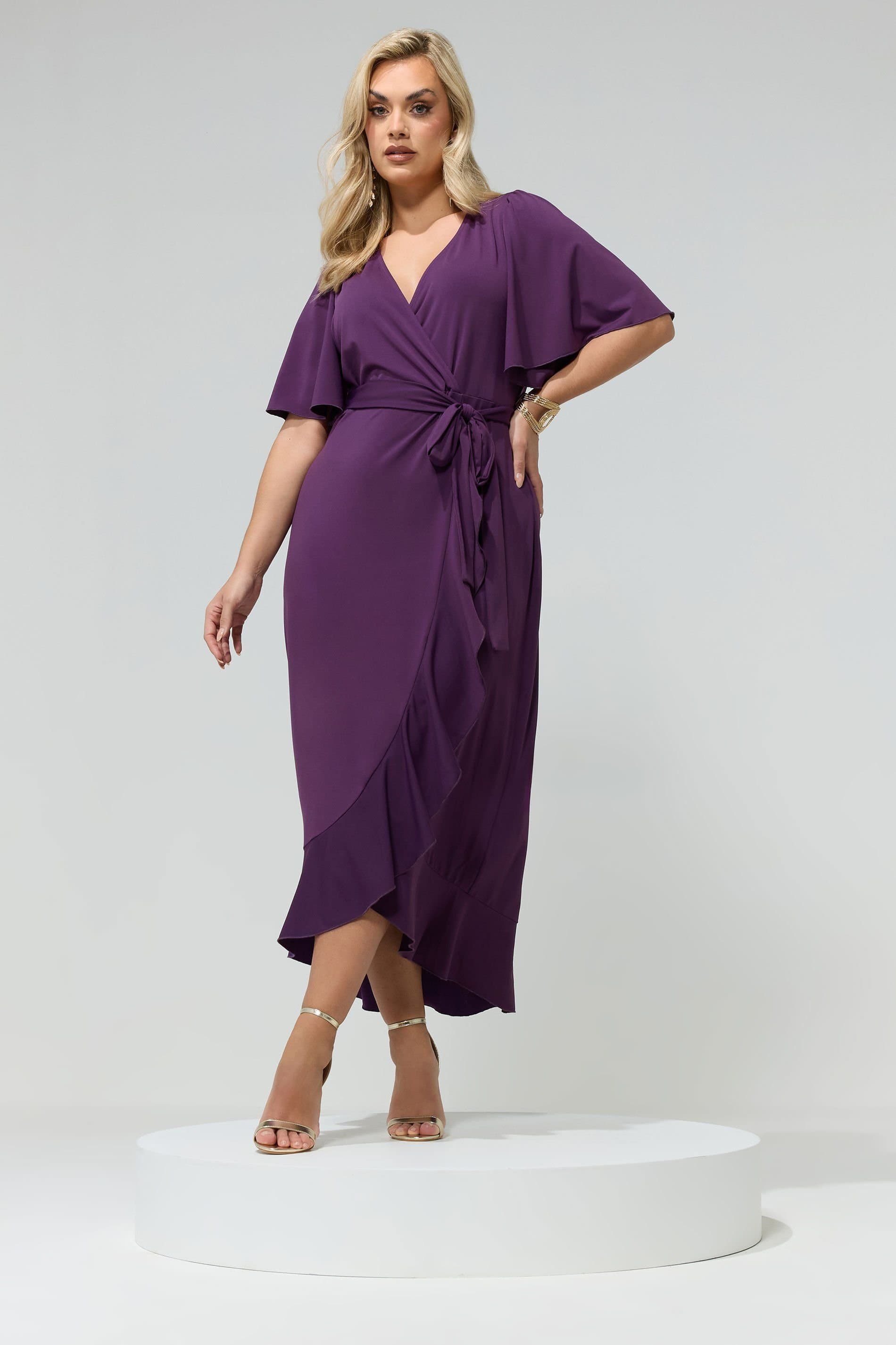 Yours Yours Women's Ruffle Hem Wrap Dress in Purple