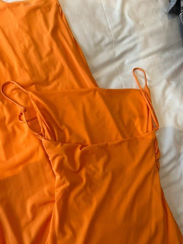 Bershka Orange ruched maxi dress with slit