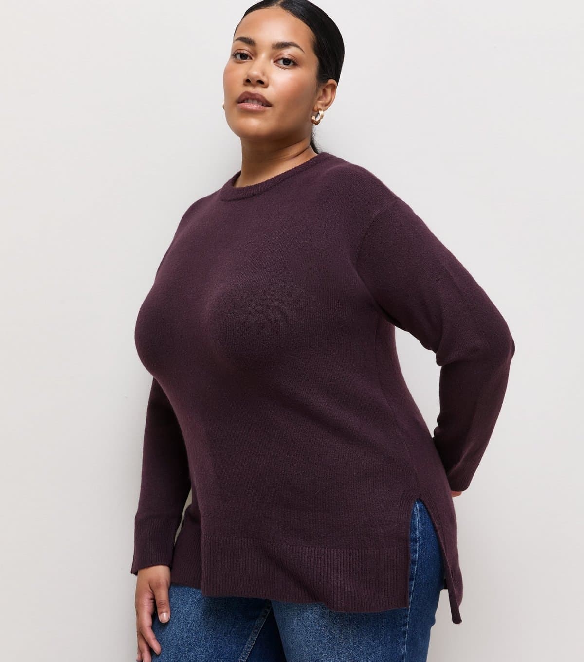 New Look Women's Plus Size Dark Purple Side Slit Knitted Jumper Curves New Look