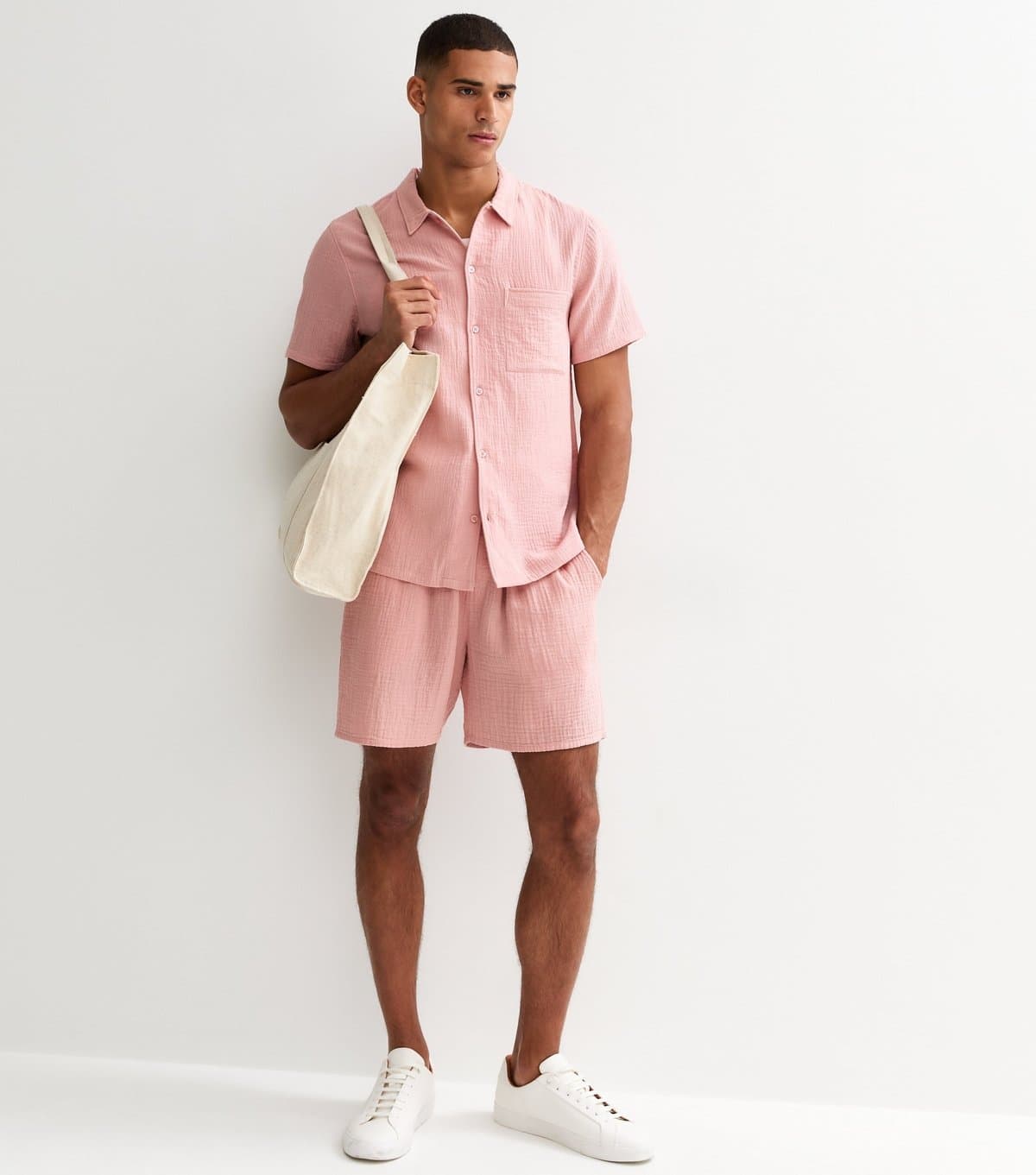 New Look Men's Pink Relaxed Textured Cotton Shorts New Look