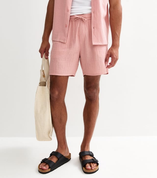New Look Men's Pink Relaxed Textured Cotton Shorts New Look - 3
