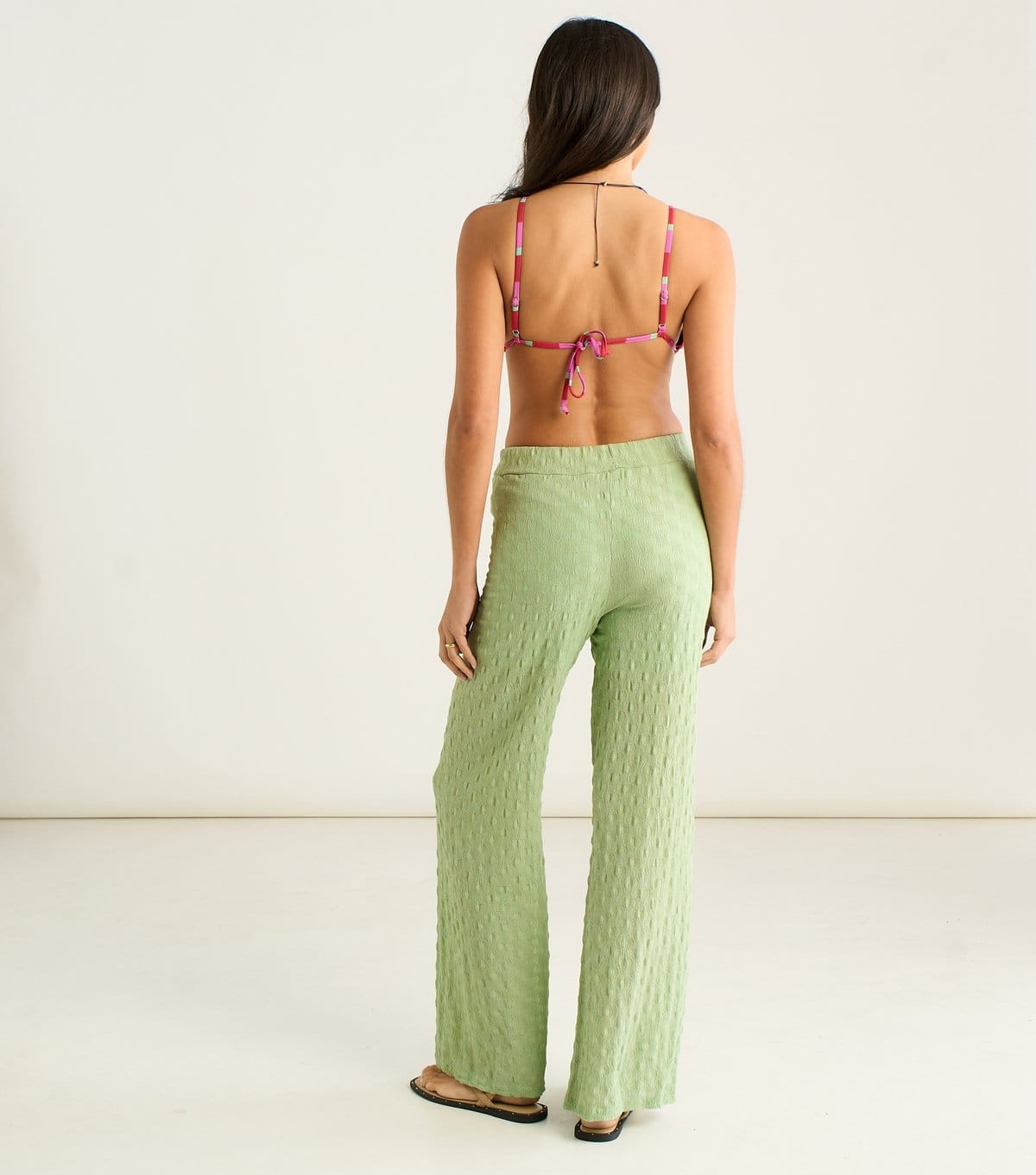 Gini London Women's Light Green Textured Beach Wide Leg Trousers Gini London New Look - 4