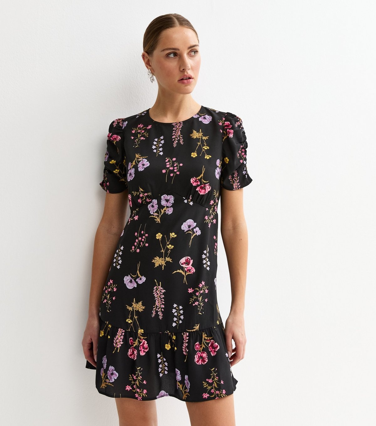 New Look Women's Black Floral Ruched Sleeve Mini Dress New Look - 3