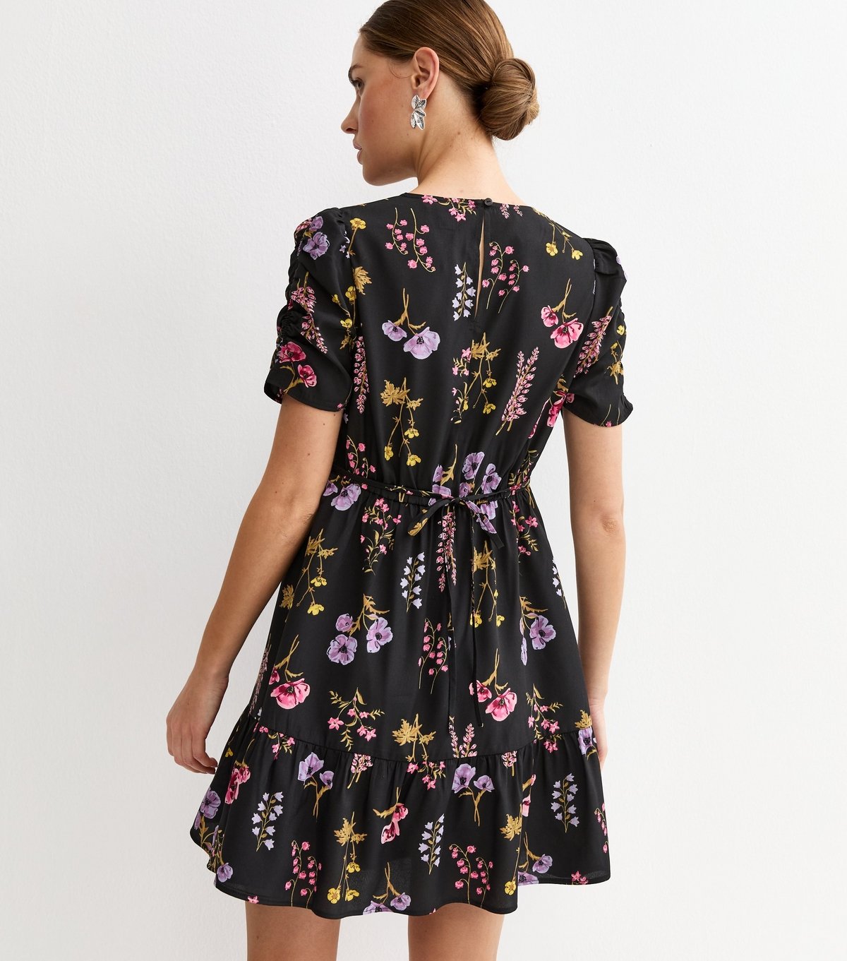 New Look Women's Black Floral Ruched Sleeve Mini Dress New Look - 4