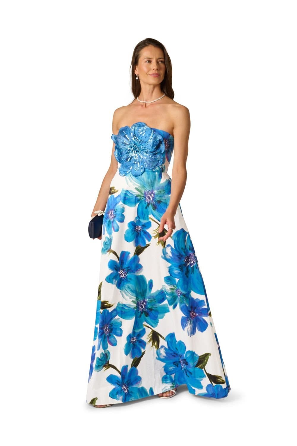 Adrianna Papell Adrianna Papell Women's Bead Dupioni Long Dress in Blue