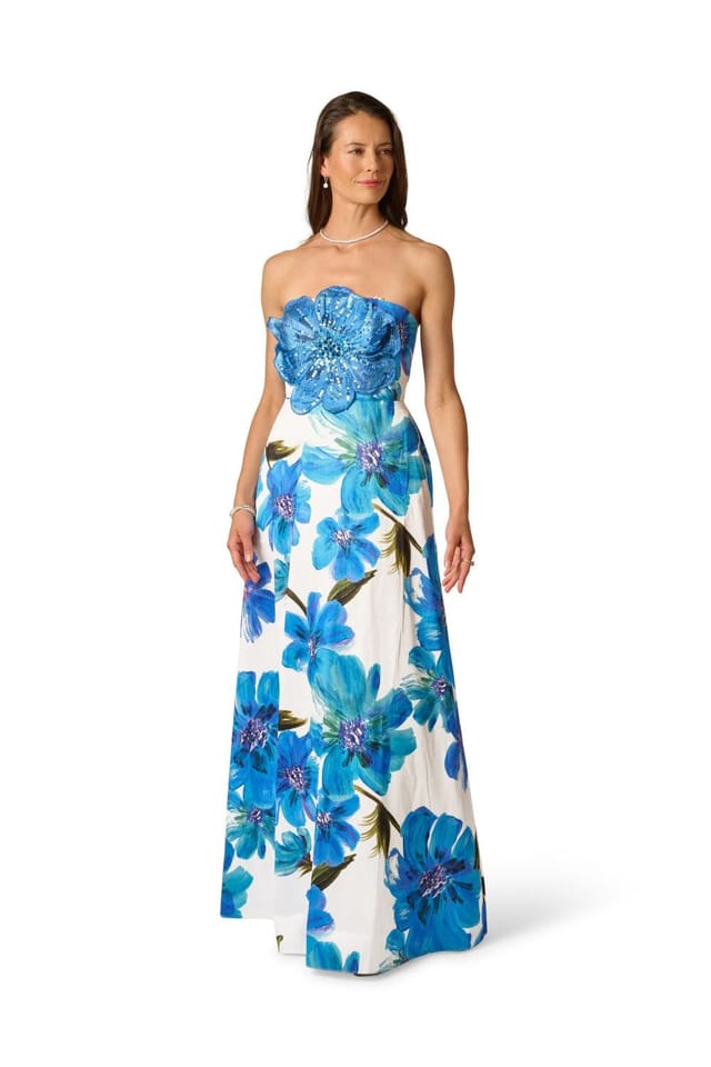 Adrianna Papell Adrianna Papell Women's Bead Dupioni Long Dress in Blue - 2