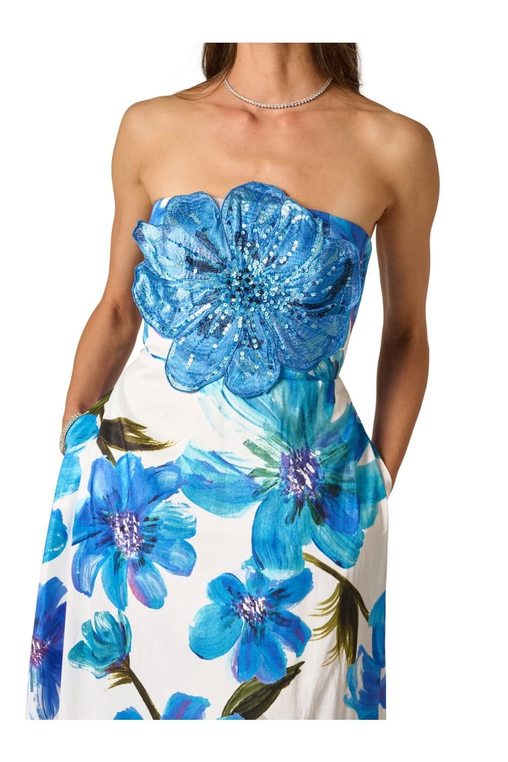 Adrianna Papell Adrianna Papell Women's Bead Dupioni Long Dress in Blue - 4