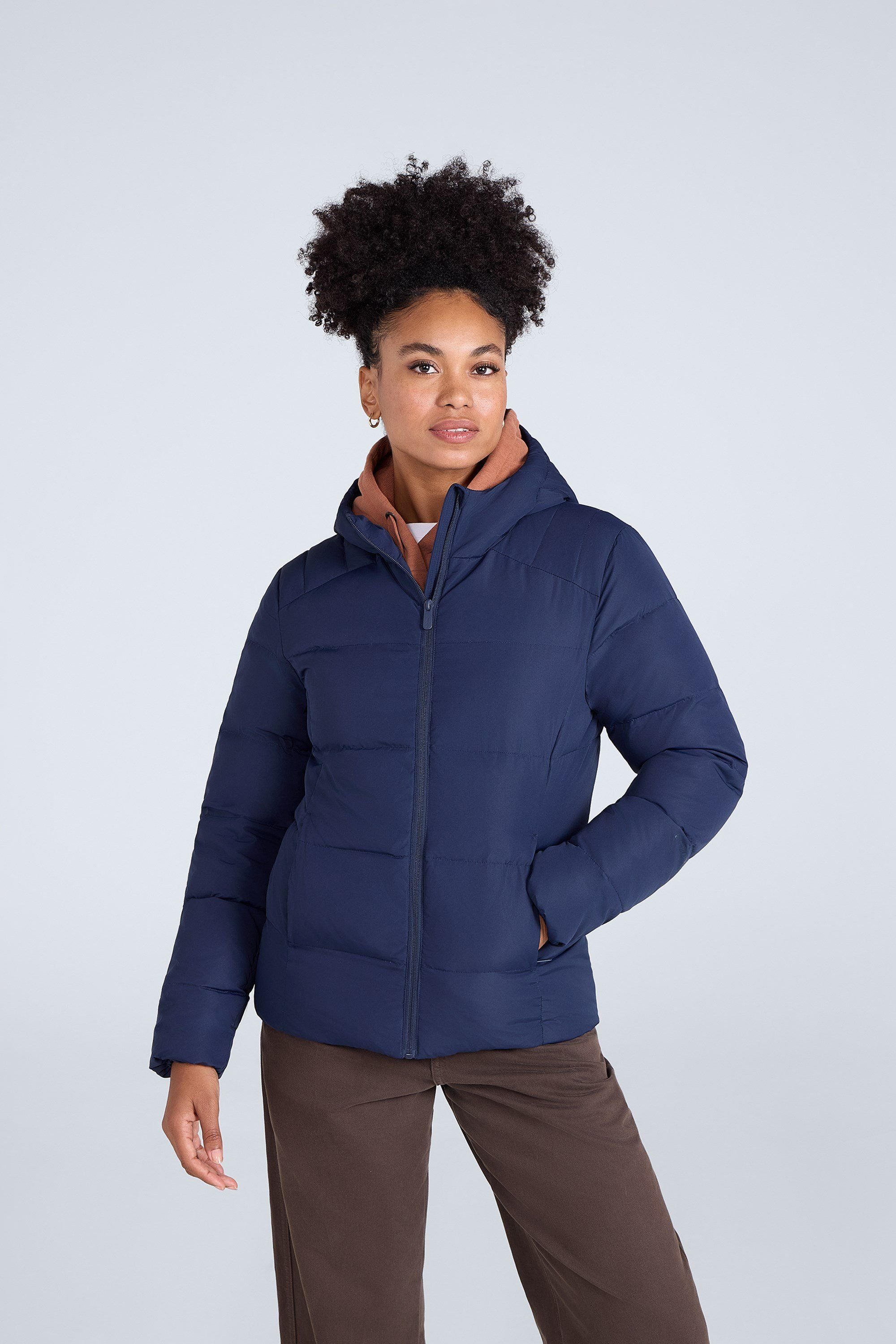 Animal Animal Women's 'Tech Down' Warm Padded Water Resistant Full Zip Hooded Winter Jacket in Navy - 3