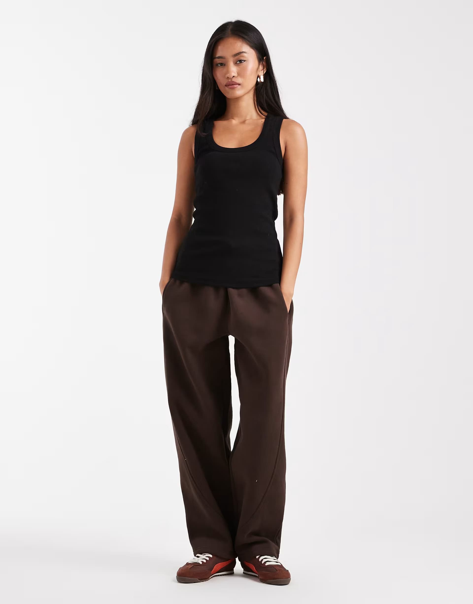 ASOS Cotton On plush double waistband barrel sweatpants in brown