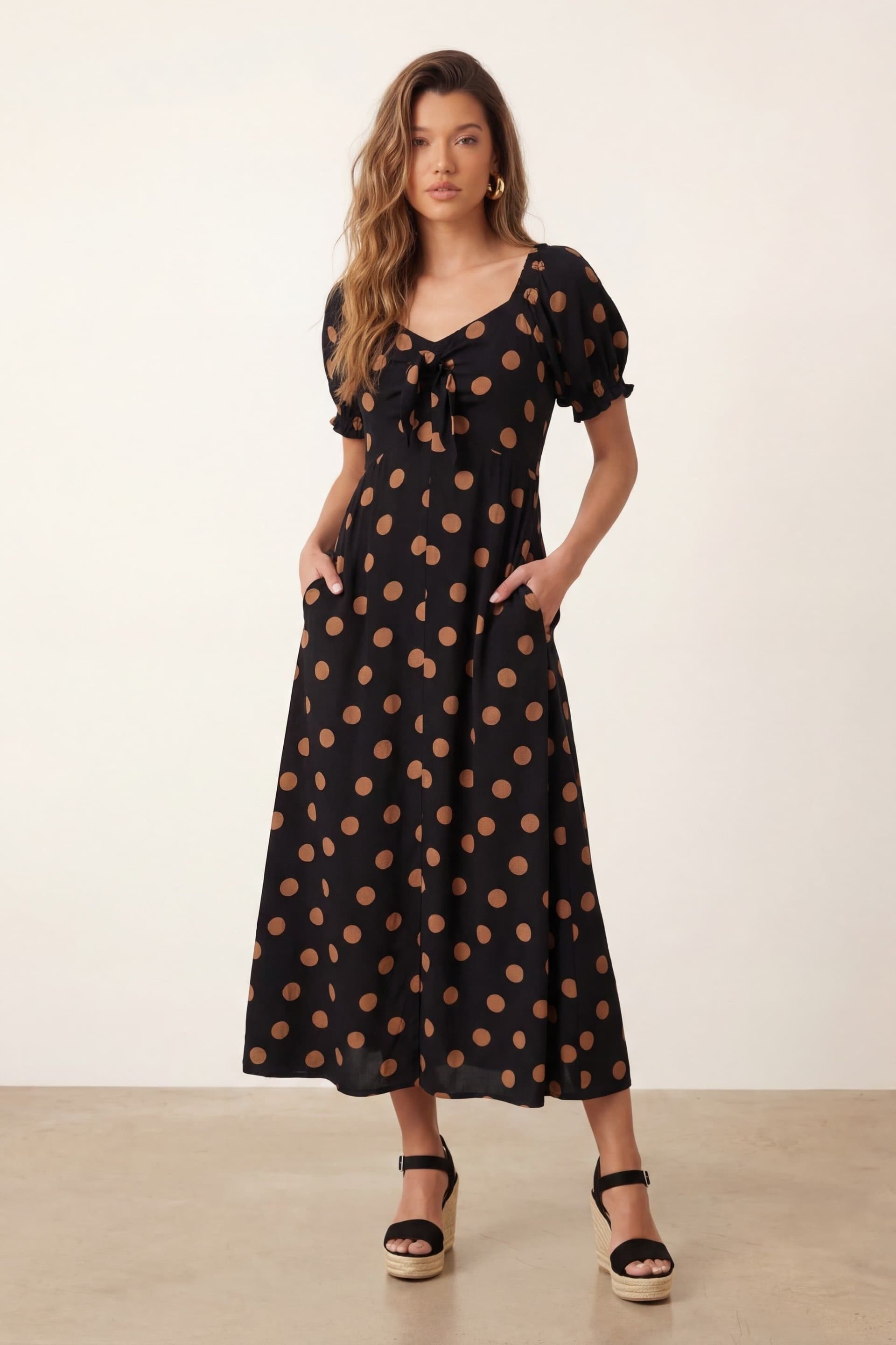 Style Cheat Style Cheat Women's Tie Front Spot Dress in Black