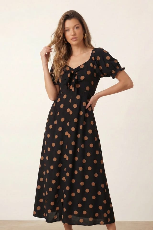 Style Cheat Style Cheat Women's Tie Front Spot Dress in Black - 2