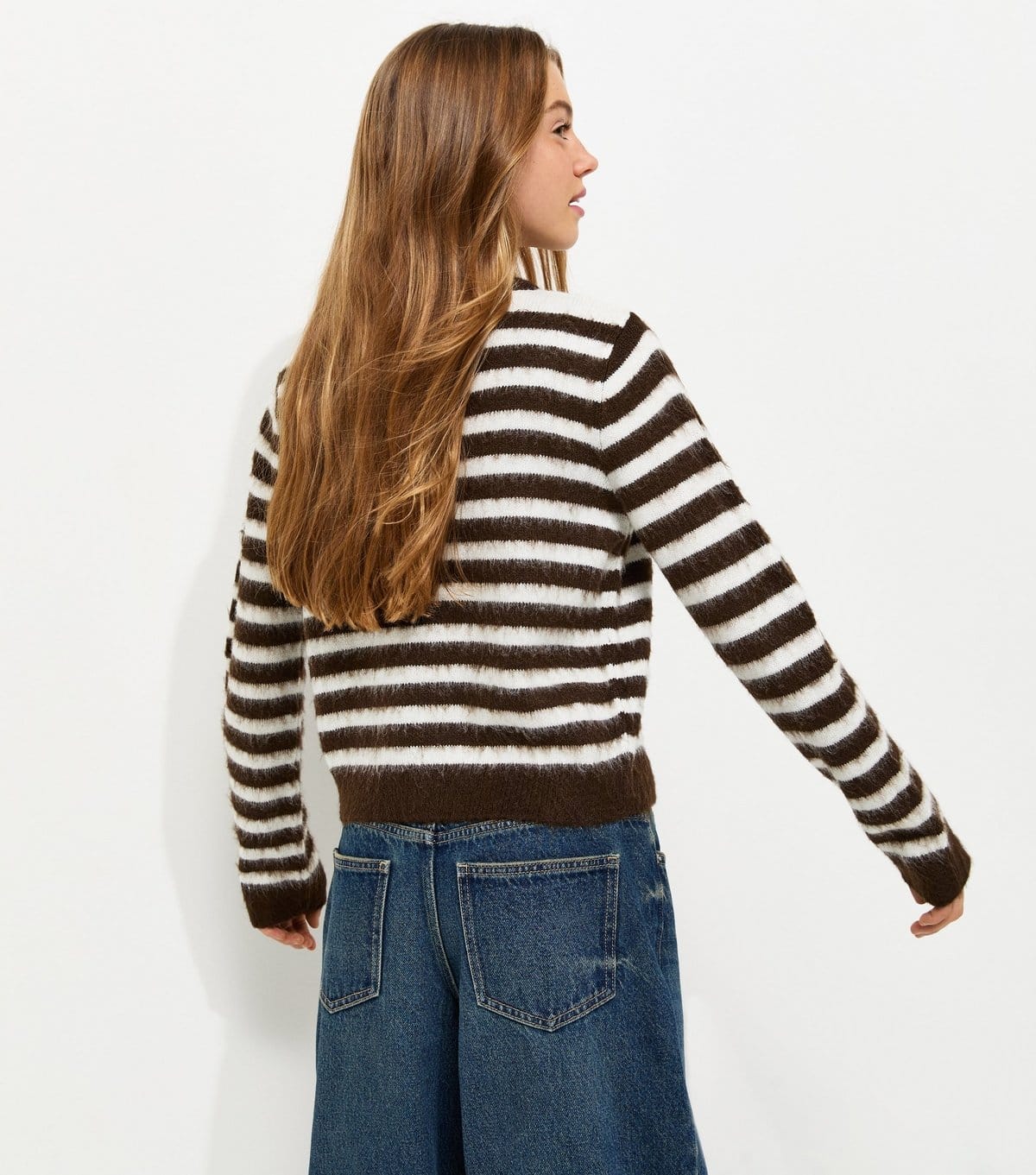 New Look Girls' Brown Brushed Knit Striped Cardigan New Look - 4