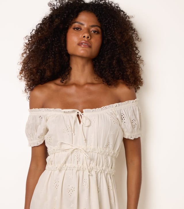 Blue Vanilla Women's Off White Broderie Anglaise Off The Shoulder Midi Dress Blue Vanilla New Look - 2