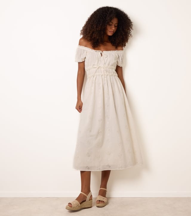 Blue Vanilla Women's Off White Broderie Anglaise Off The Shoulder Midi Dress Blue Vanilla New Look - 3