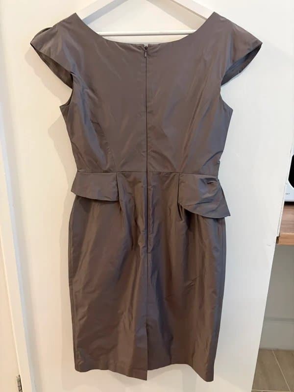 Rocha John Rocha Rocha John Rocha Designer Grey Tafetta Cocktail Occasion Dress UK 10 Peplum Structured Wedding Guest